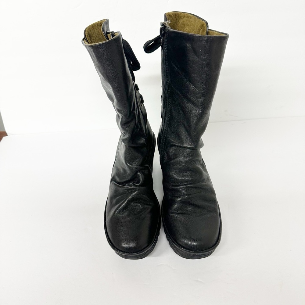 Fly London Yada Black Leather Mid-Calf Boots Size 37
